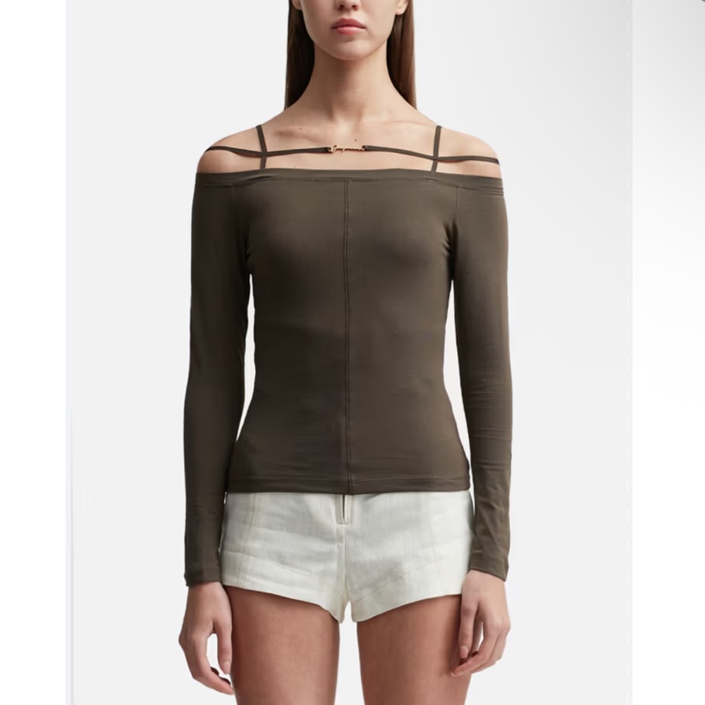 Jacquemus sierra off the shoulder t shirt brown